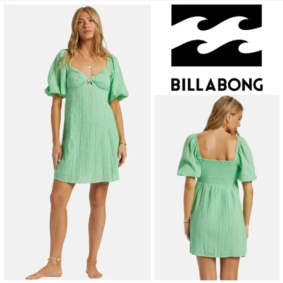 Billabong Sol Puff Sleeve Mini Dress. Size M - Picture 15 of 16